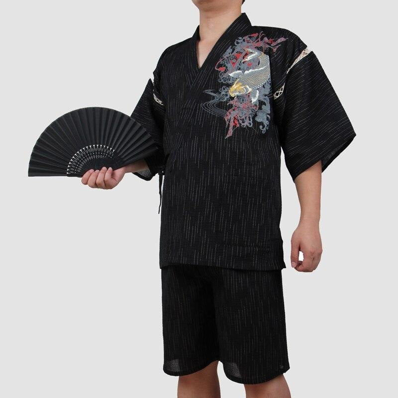 transportabel En sætning antyder Jinbei stribet mand karpe koï - Japansk Kimono