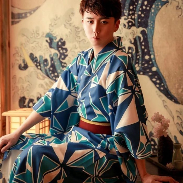 Japansk kimono mand blå origami
