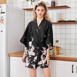 Sort kvinde kimono pyjamas