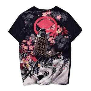 Japansk t-shirt karpe koï broderet