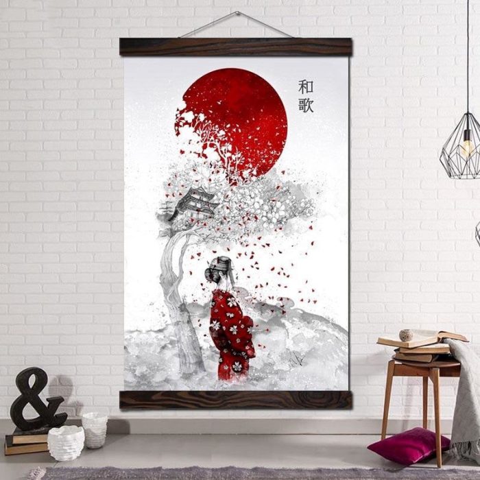 Japansk bord Geisha under kirsebærtræ