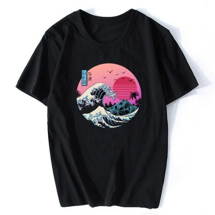 Japansk print t -shirt den store retro bølge