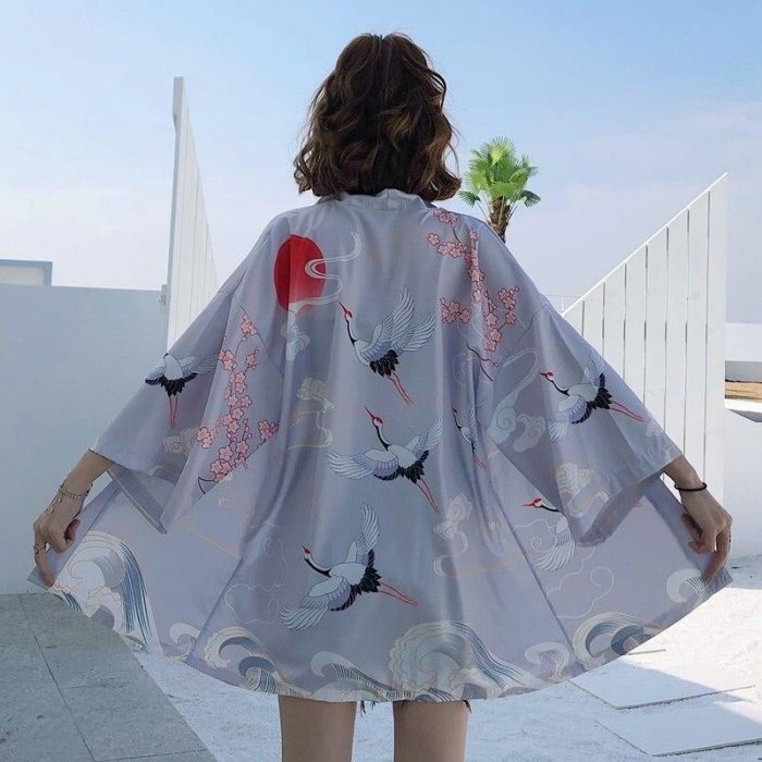Japansk kran kimono jakke