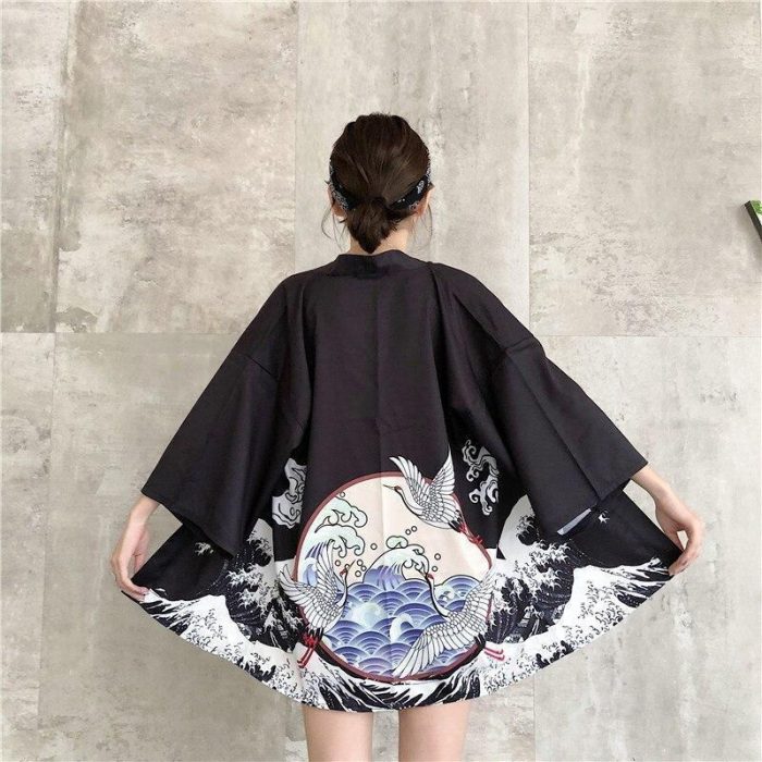 Japansk trykt kvinde kimono jakke