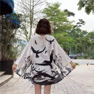 Sort / hvid kvinde kimono jakke