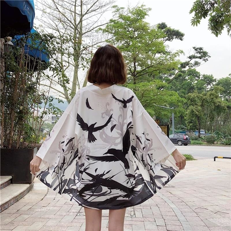 / hvid kvinde kimono jakke - Japansk Kimono