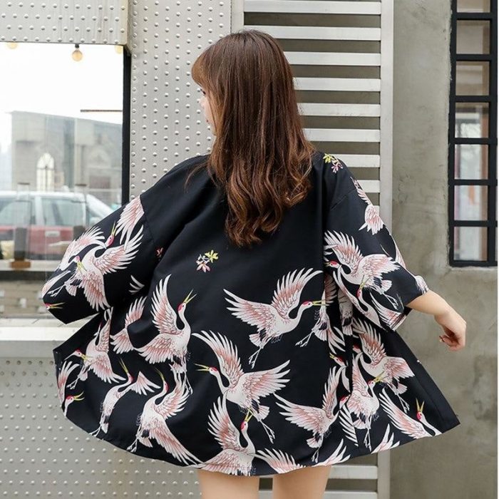 Kvinders kimono jakke fugl
