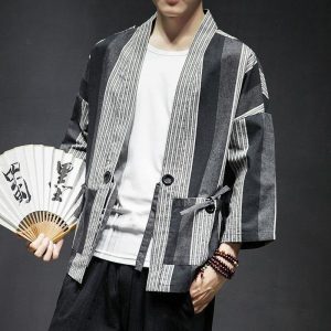 Triftede mænds kimono -jakke