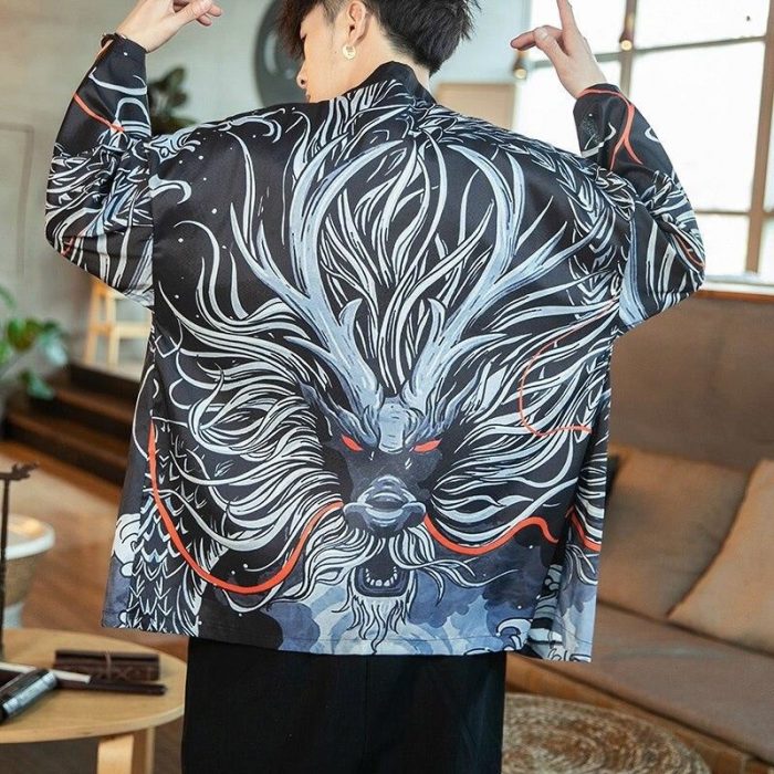 Dragon trykt kimono jakke