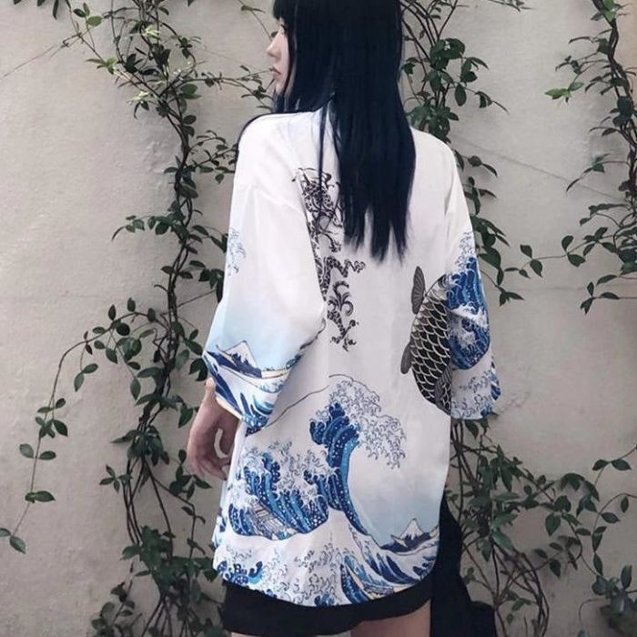 Japansk trykt kimono jakke kvinde