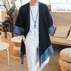 Long Kimono Men's Jacket - Kasuri